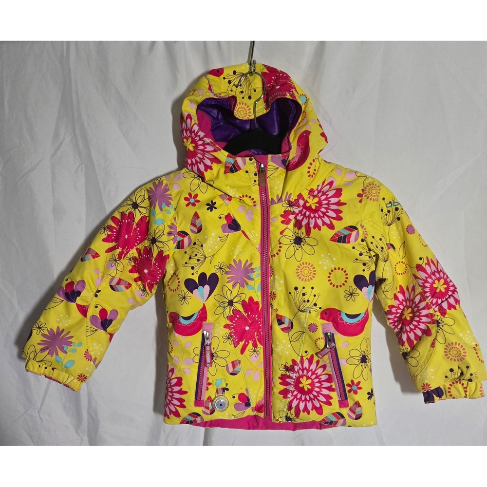 Obermeyer Arielle Kids 4 Ski Jacket Yellow Floral Bird Print I-Grow 51018 Coat